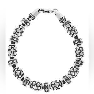 King baby studio leather bracelet w/ sterling silver motif barrel beads SZ 8.75